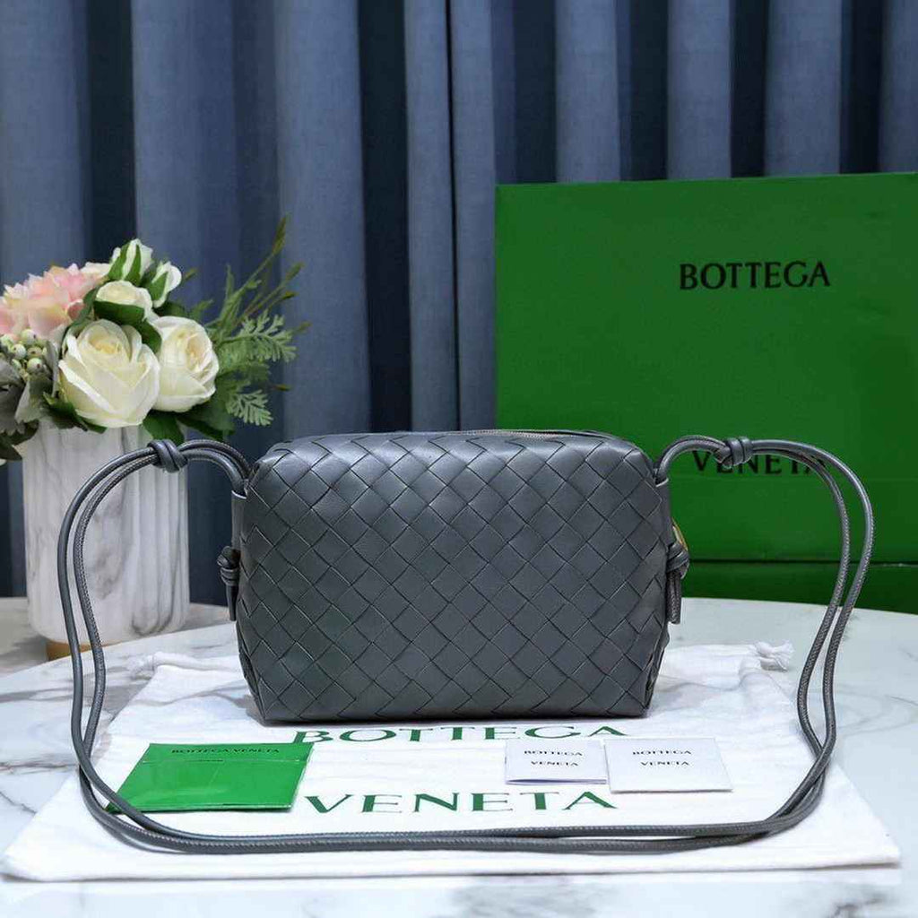 Bottega Veneta Small Loop Camera Bag 723548 Gray Intrecciato leather