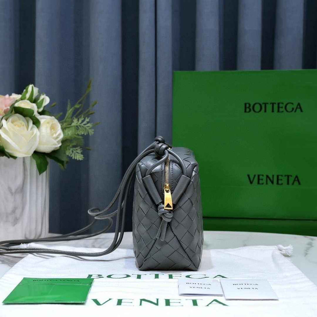 Bottega Veneta Small Loop Camera Bag 723548 Gray Intrecciato leather