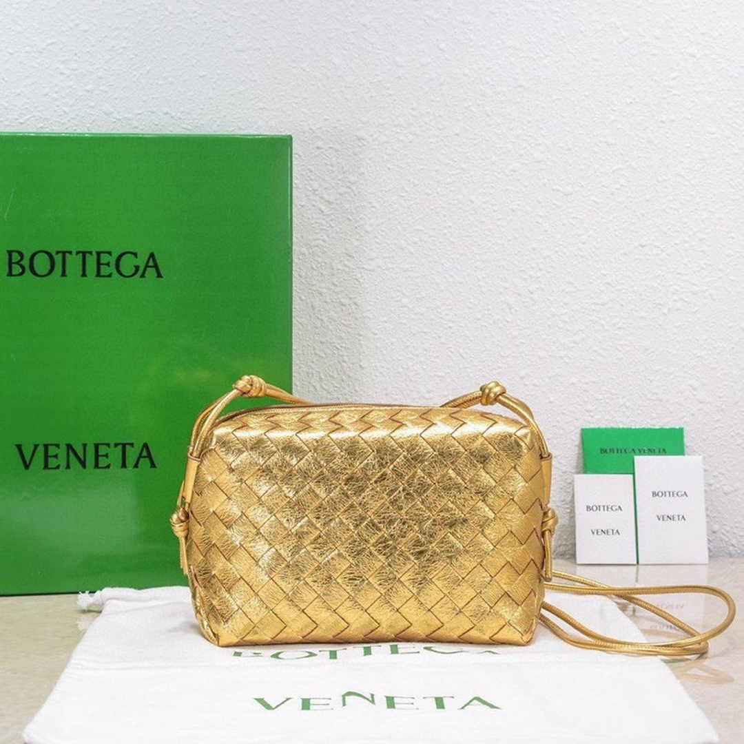 Bottega Veneta Small Loop Camera Bag 723548 Gold Intrecciato leather
