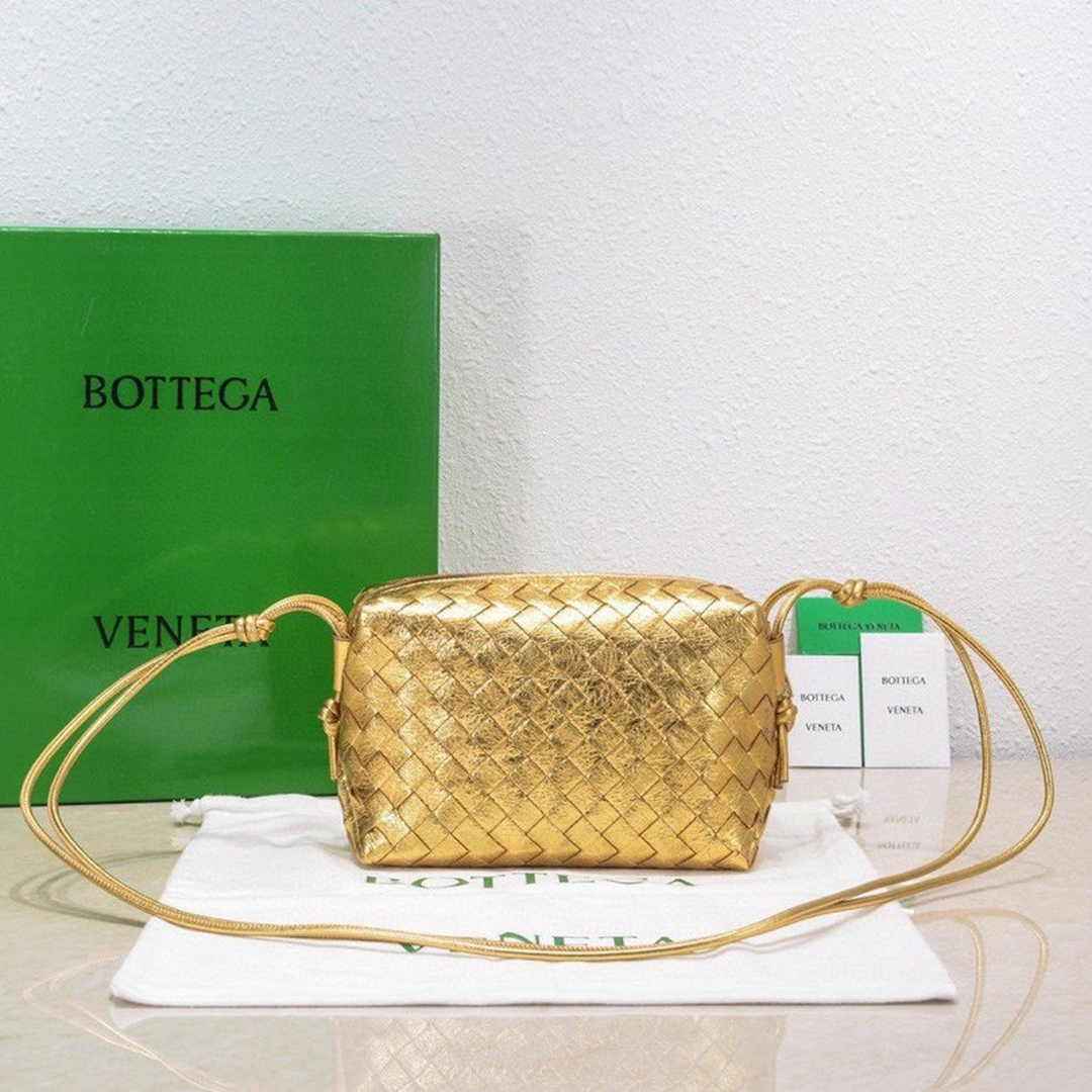 Bottega Veneta Small Loop Camera Bag 723548 Gold Intrecciato leather