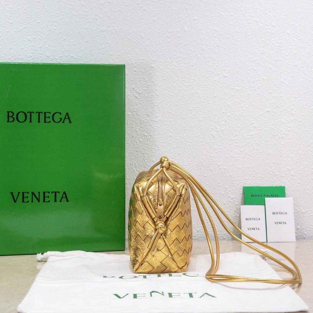 Bottega Veneta Small Loop Camera Bag 723548 Gold Intrecciato leather