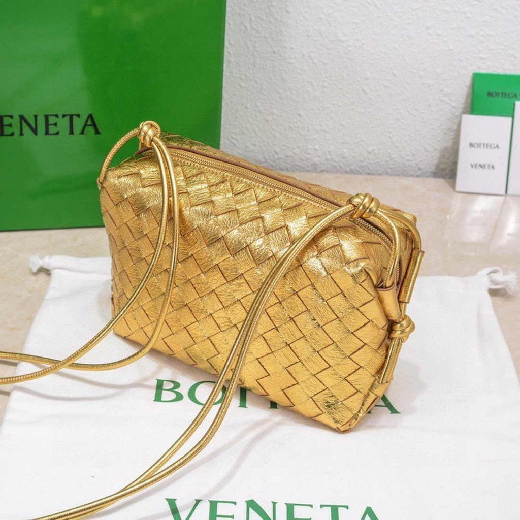 Bottega Veneta Small Loop Camera Bag 723548 Gold Intrecciato leather