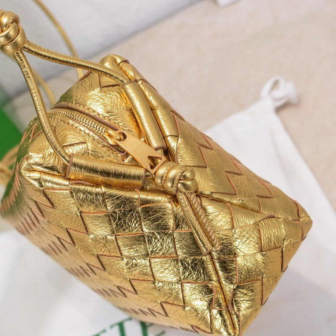 Bottega Veneta Small Loop Camera Bag 723548 Gold Intrecciato leather