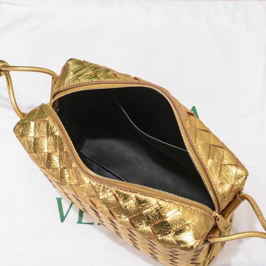 Bottega Veneta Small Loop Camera Bag 723548 Gold Intrecciato leather