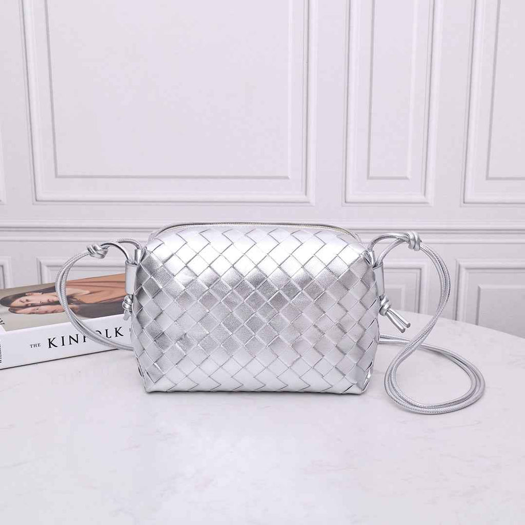 Bottega Veneta Small Loop Camera Bag 723548 Silver Intrecciato leather