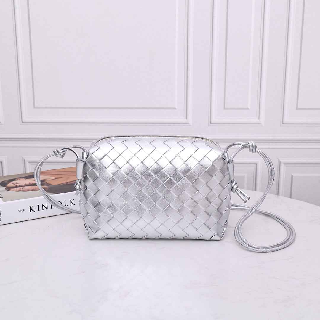 Bottega Veneta Small Loop Camera Bag 723548 Silver Intrecciato leather