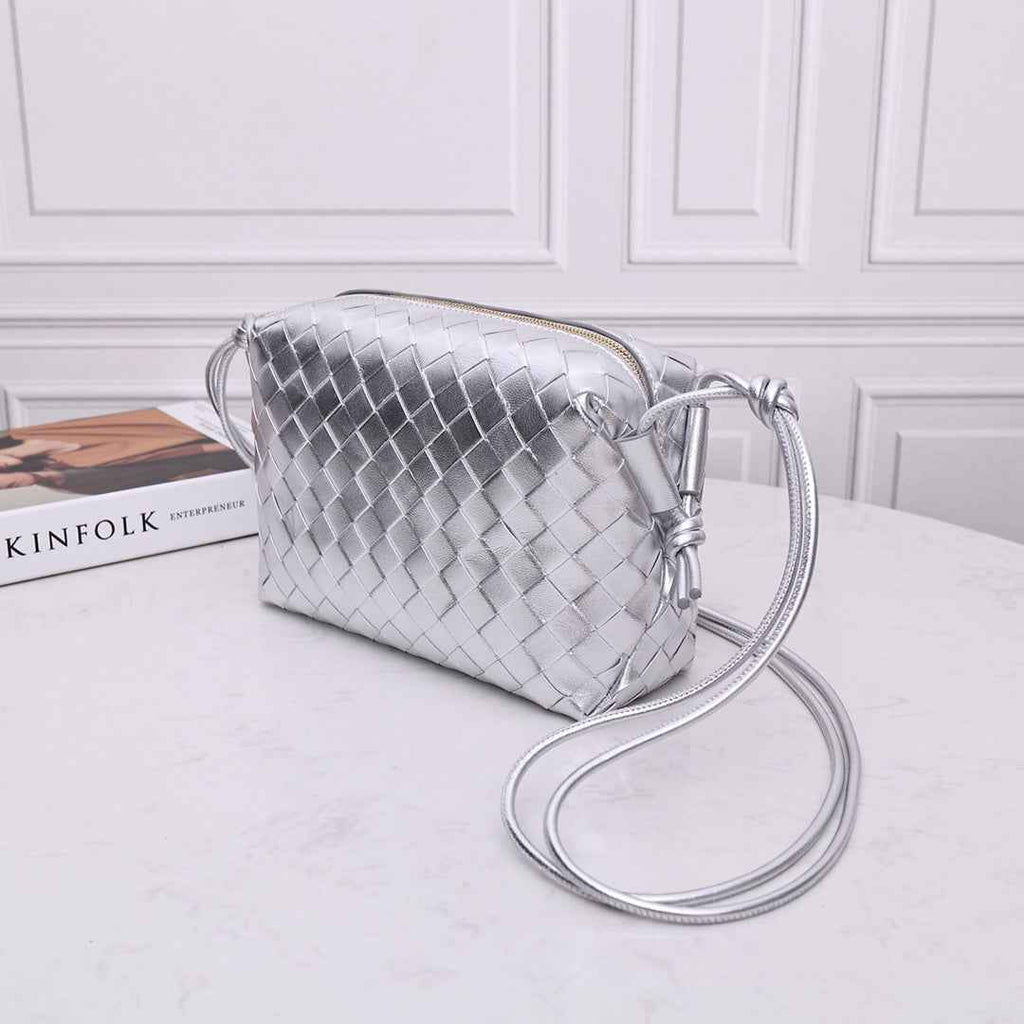 Bottega Veneta Small Loop Camera Bag 723548 Silver Intrecciato leather