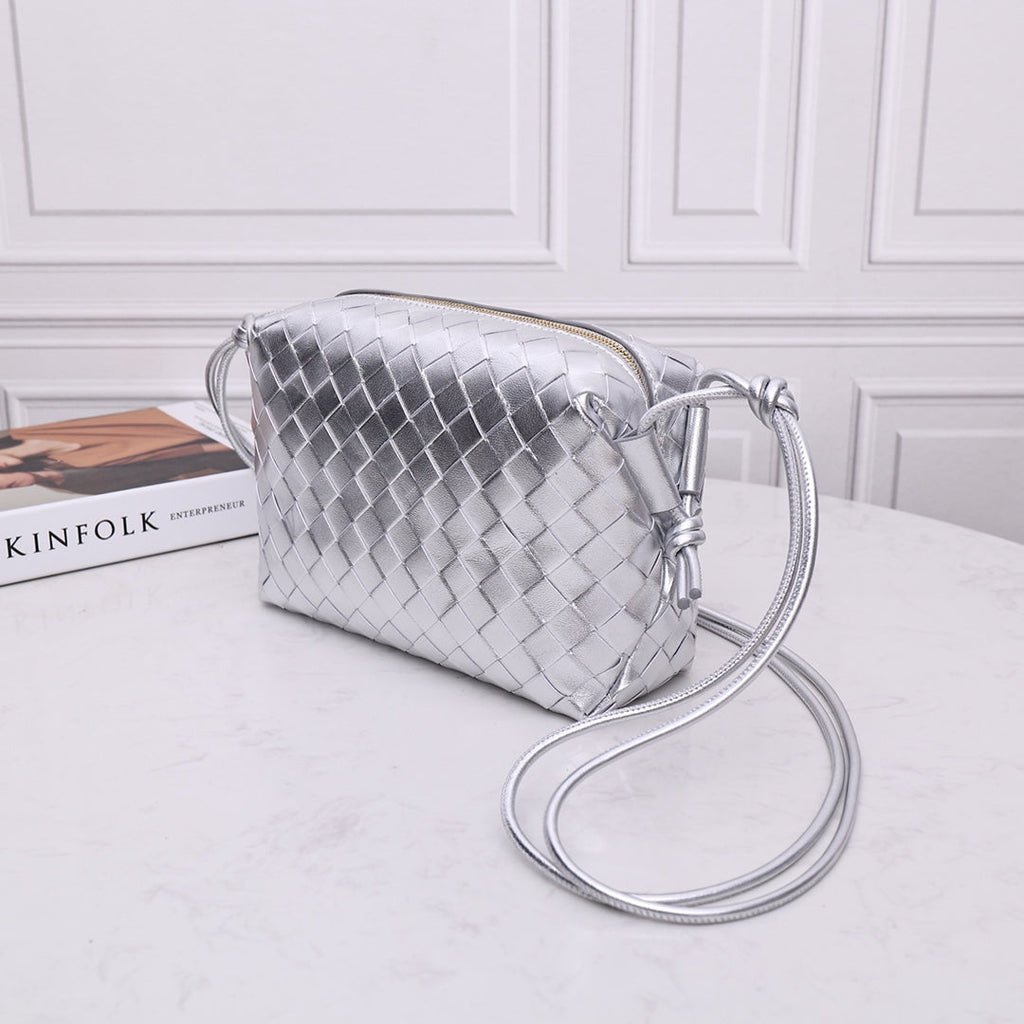 Bottega Veneta Small Loop Camera Bag 723548 Silver Intrecciato leather