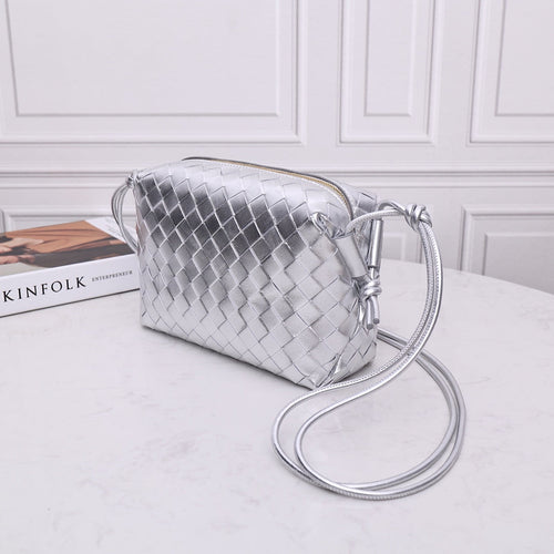 Bottega Veneta Small Loop Camera Bag 723548 Silver Intrecciato leather