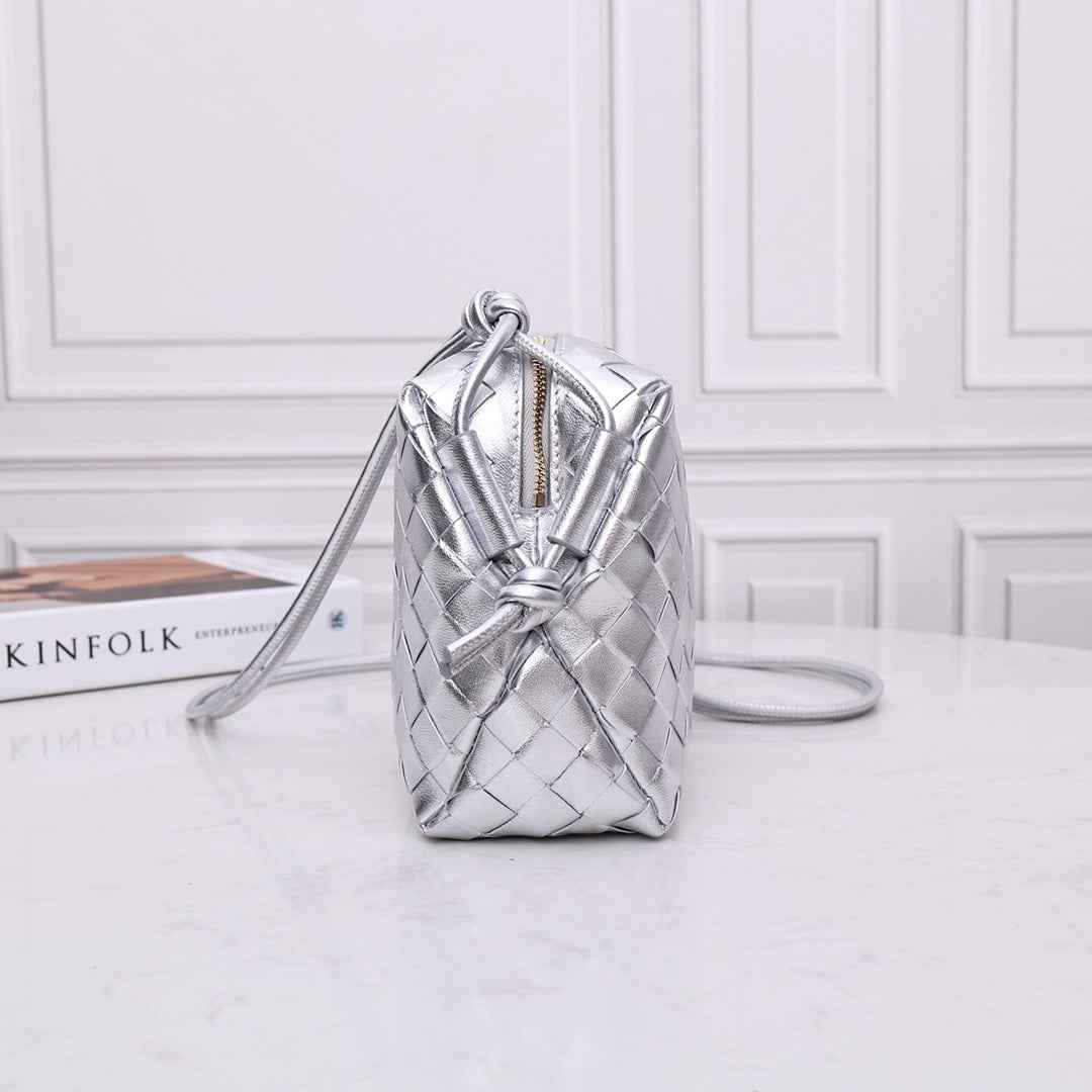 Bottega Veneta Small Loop Camera Bag 723548 Silver Intrecciato leather