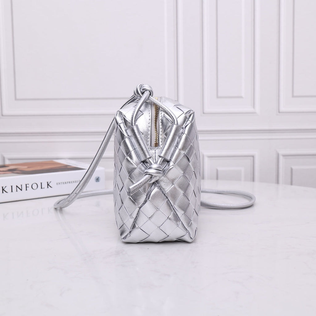 Bottega Veneta Small Loop Camera Bag 723548 Silver Intrecciato leather