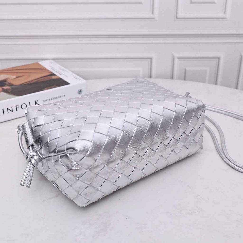 Bottega Veneta Small Loop Camera Bag 723548 Silver Intrecciato leather