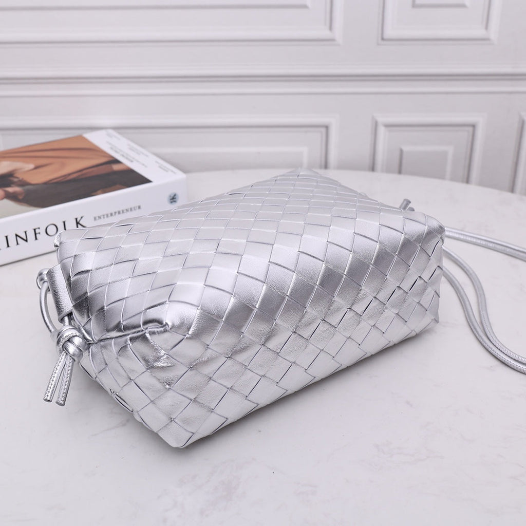 Bottega Veneta Small Loop Camera Bag 723548 Silver Intrecciato leather