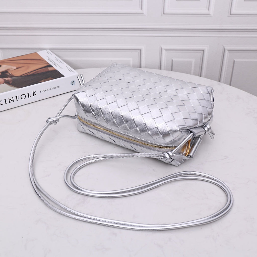 Bottega Veneta Small Loop Camera Bag 723548 Silver Intrecciato leather