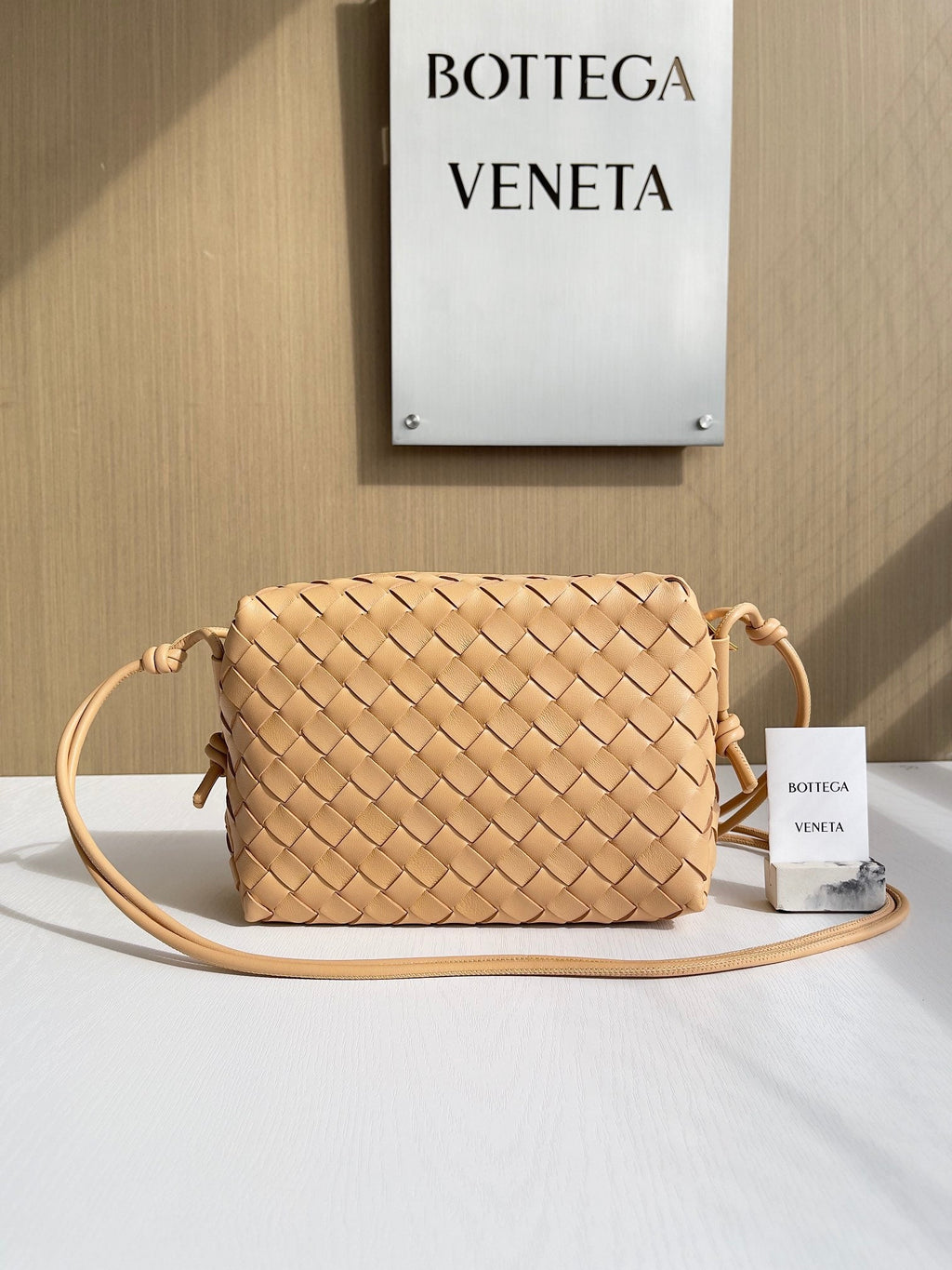 Bottega Veneta Small Loop Camera Bag 680255 Lambskin Dark Apricot