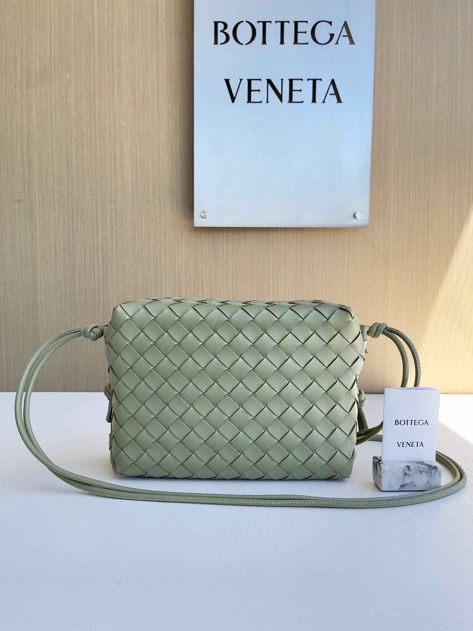 Bottega Veneta Small Loop Camera Bag 680255 Lambskin Light Green
