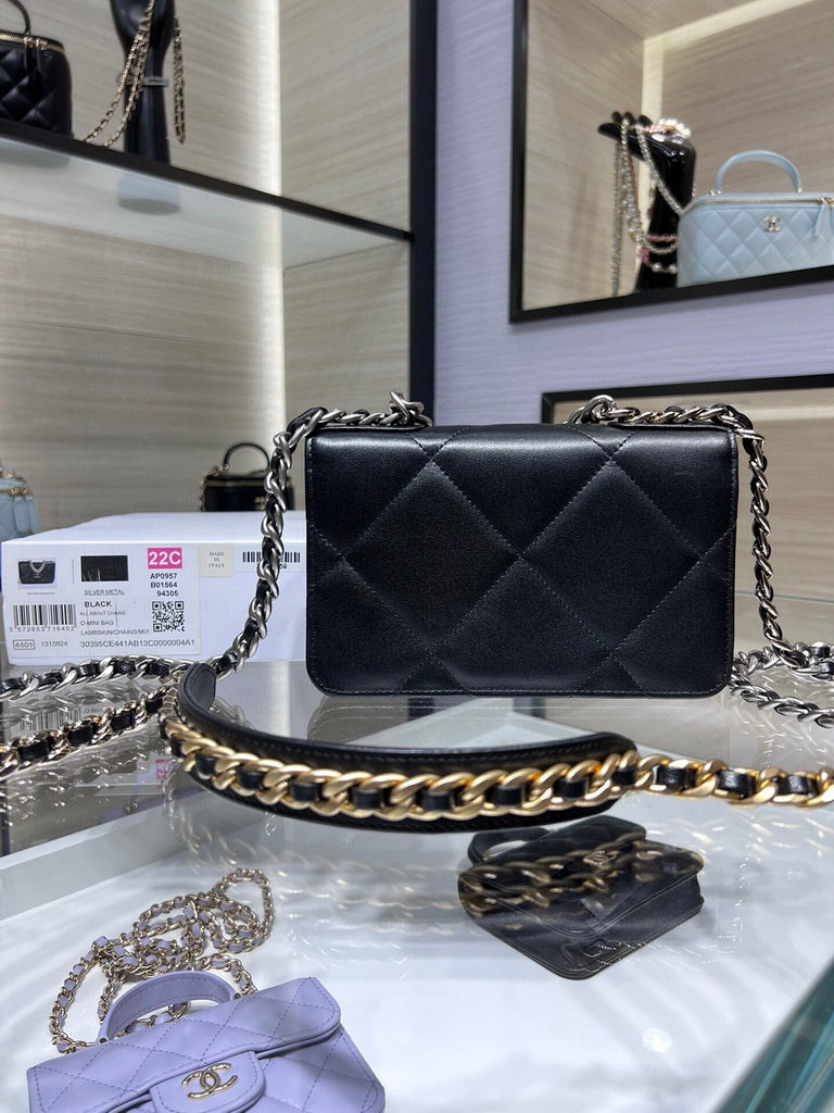 Chanel 19 AP0957 wallet on chain bag Lambskin Black Silver
