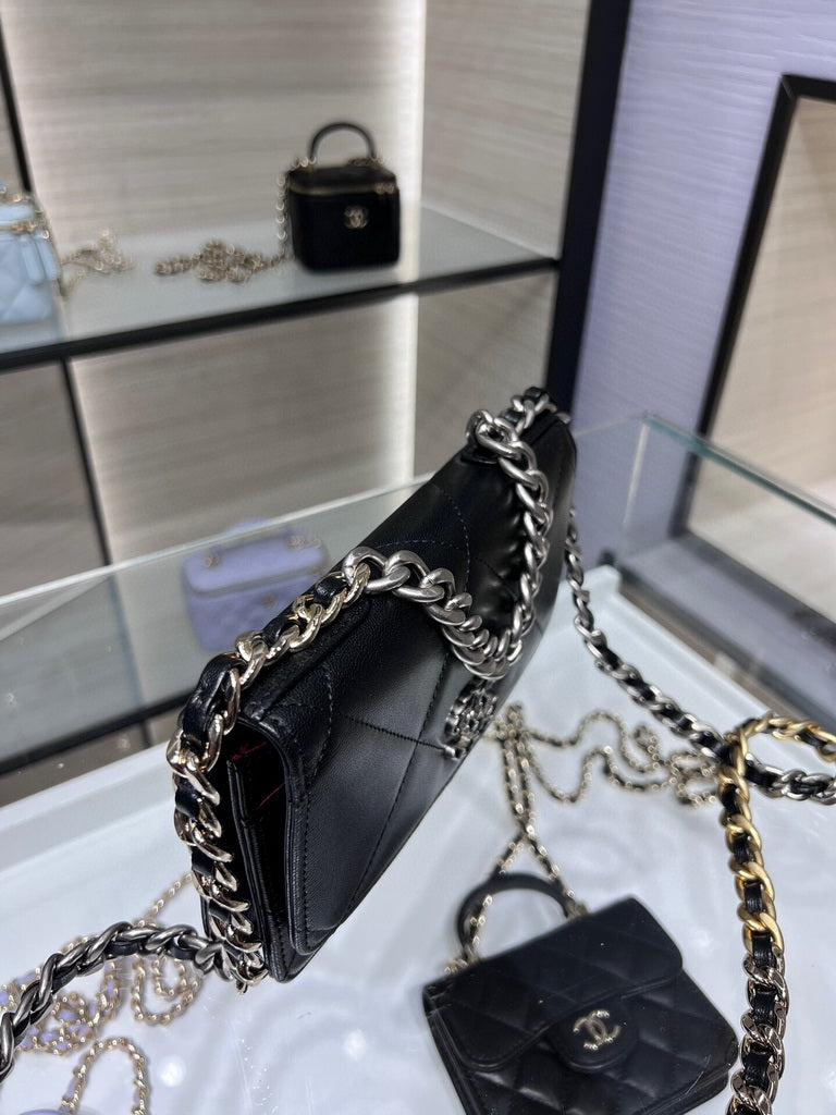 Chanel 19 AP0957 wallet on chain bag Lambskin Black Silver