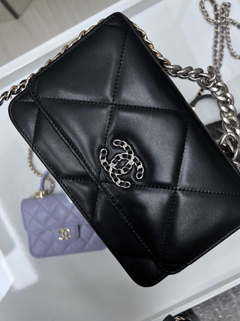 Chanel 19 AP0957 wallet on chain bag Lambskin Black Silver