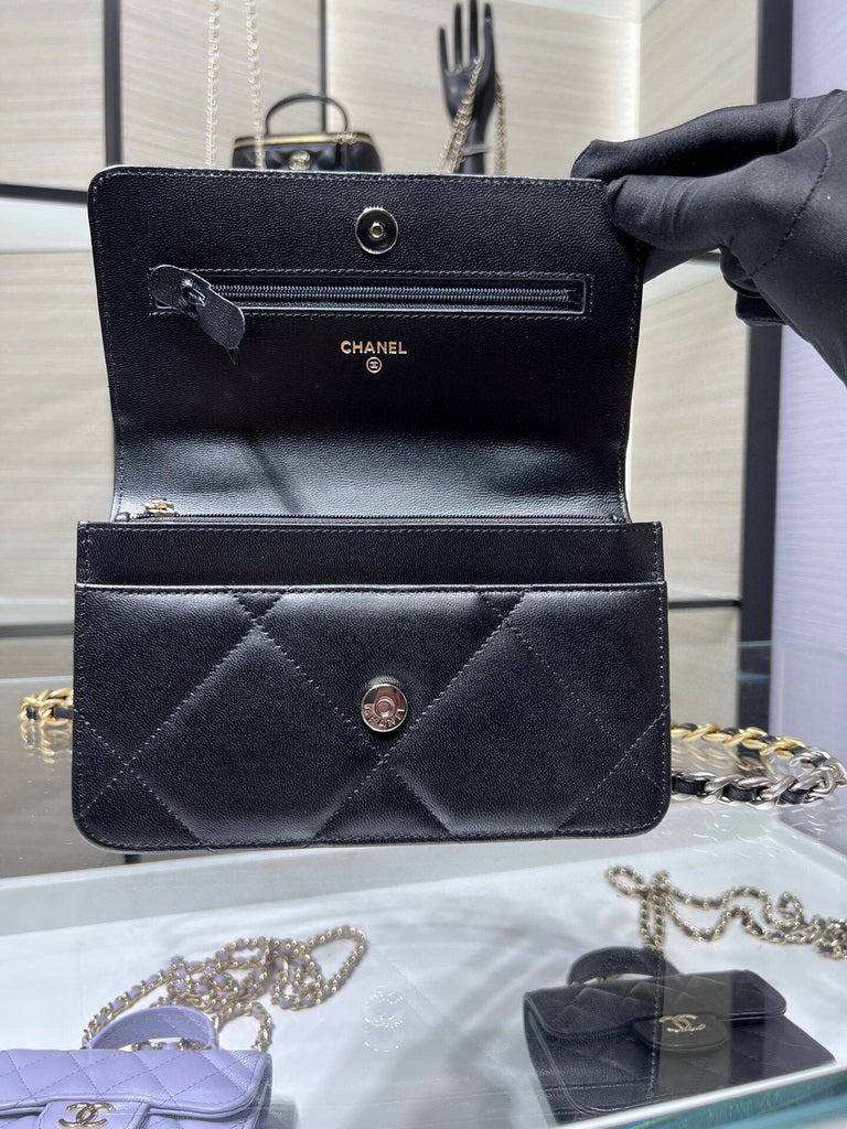 Chanel 19 AP0957 wallet on chain bag Lambskin Black Silver