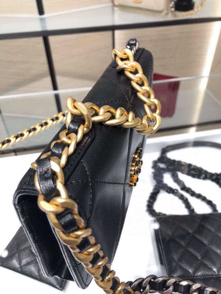 Chanel 19 AP0957 wallet on chain bag Lambskin Black Gold