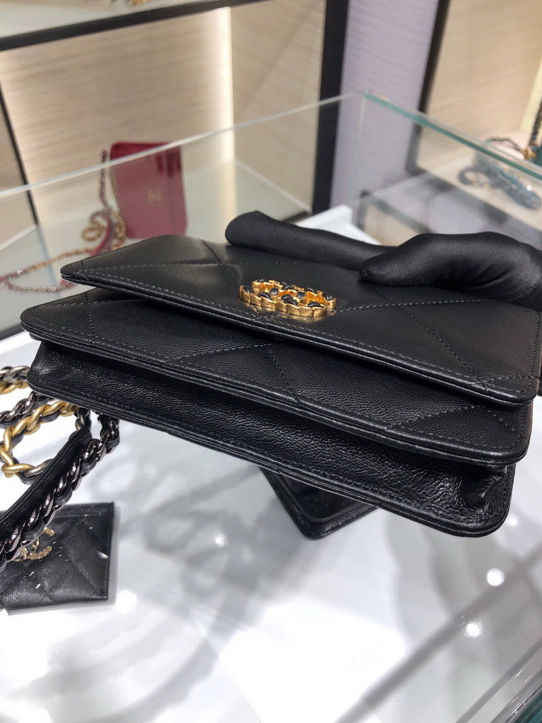 Chanel 19 AP0957 wallet on chain bag Lambskin Black Gold