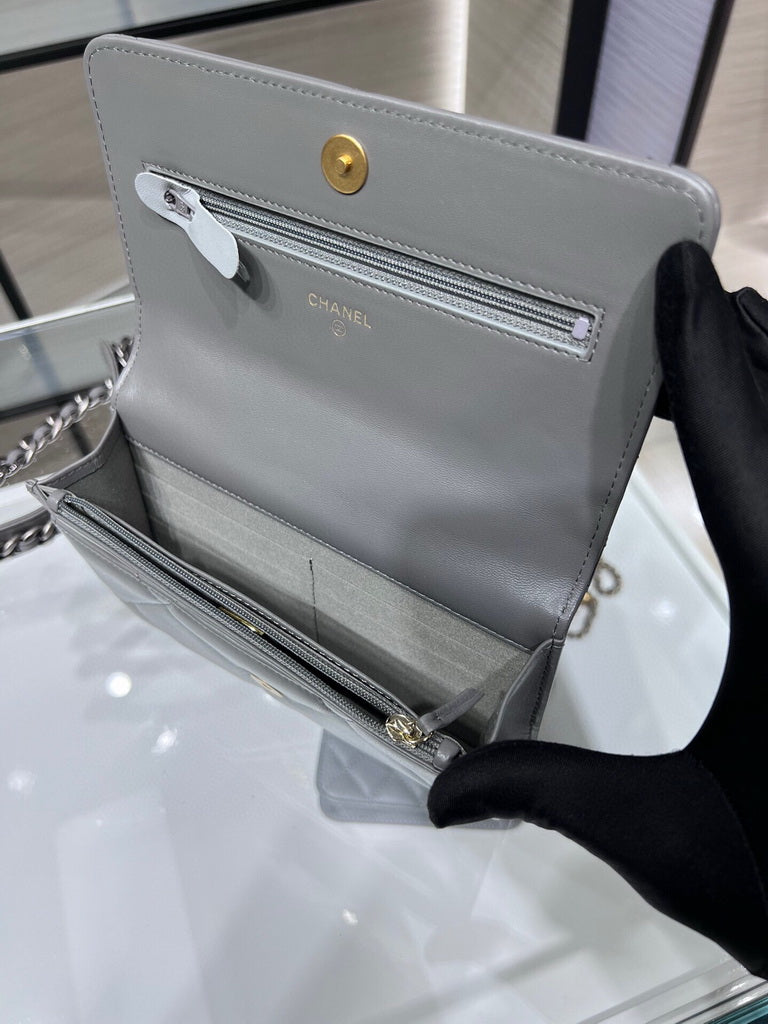 Chanel 19 AP0957 wallet on chain bag Lambskin Gray Gold