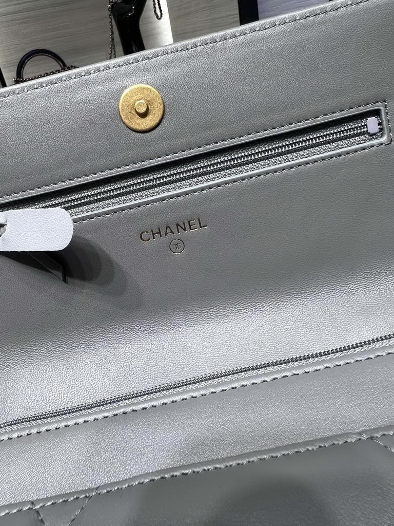 Chanel 19 AP0957 wallet on chain bag Lambskin Gray Gold