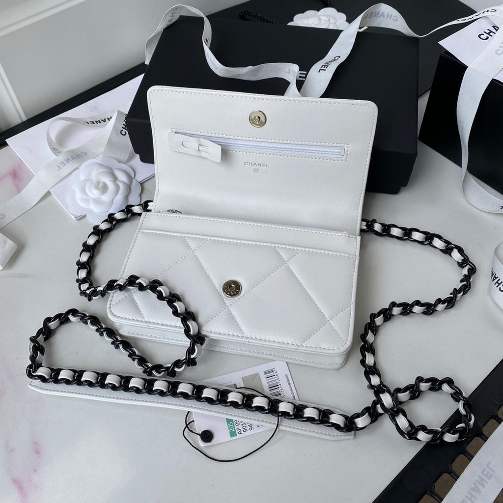 Chanel 19 AP0957 wallet on chain bag Lambskin Black White