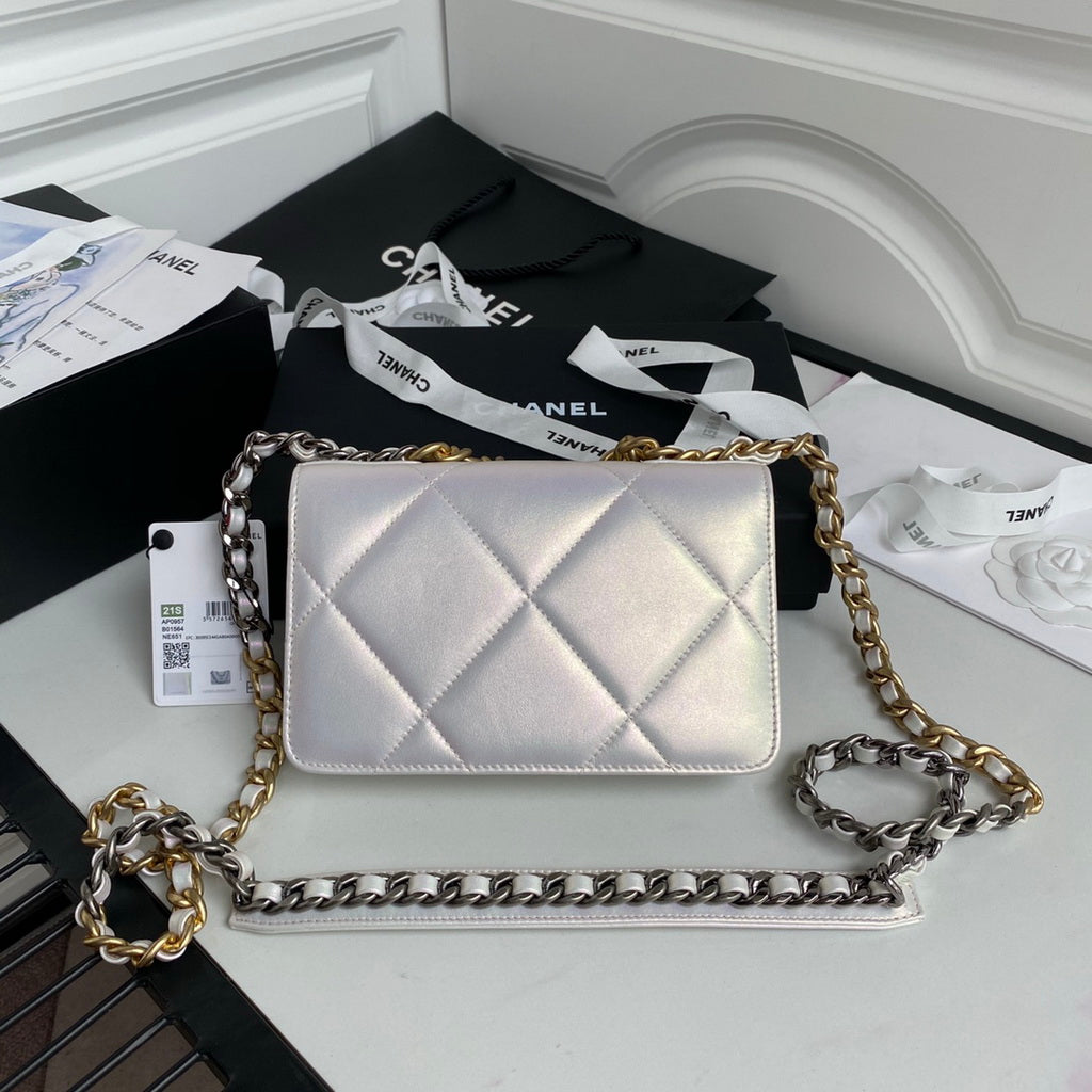 Chanel 19 AP0957 wallet on chain bag Lambskin Silver White