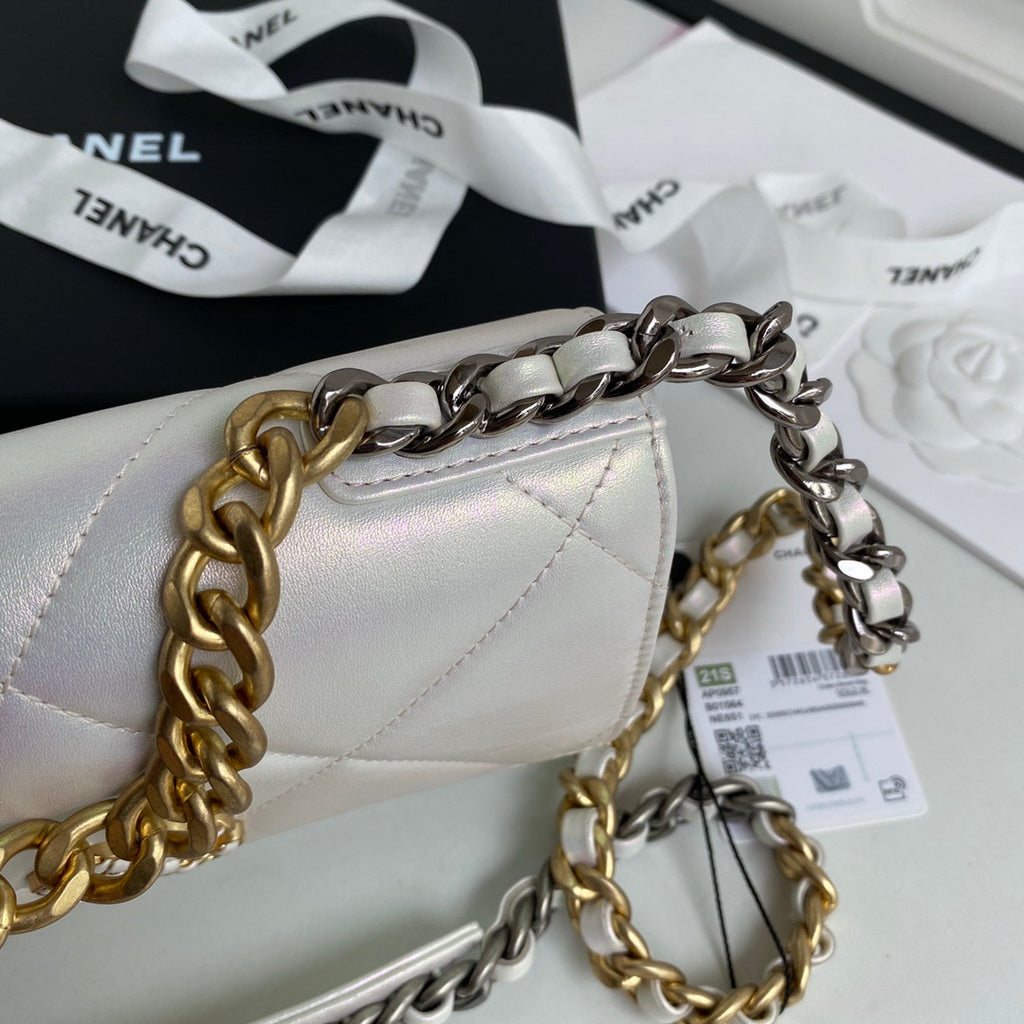 Chanel 19 AP0957 wallet on chain bag Lambskin Silver White