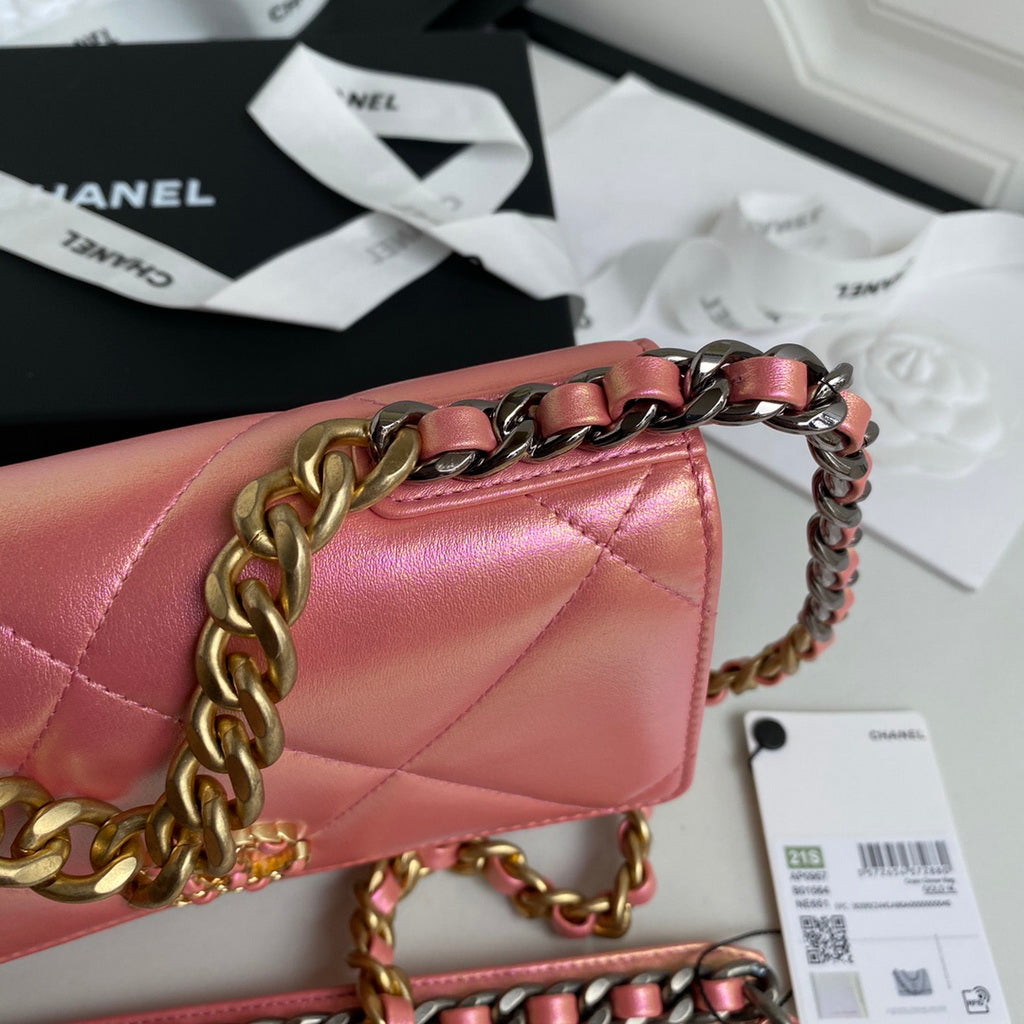 Chanel 19 AP0957 wallet on chain bag Lambskin Pink Gold