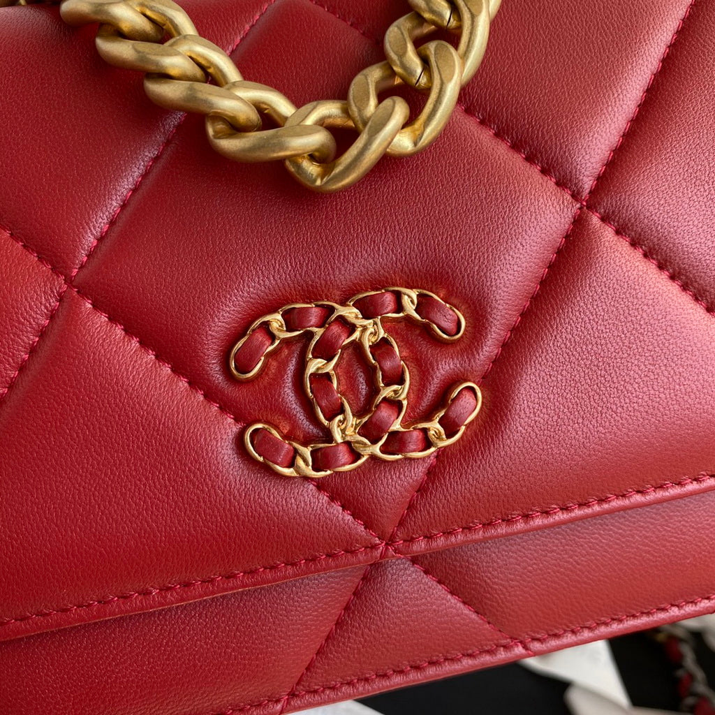 Chanel 19 AP0957 wallet on chain bag Lambskin Dark Red Gold
