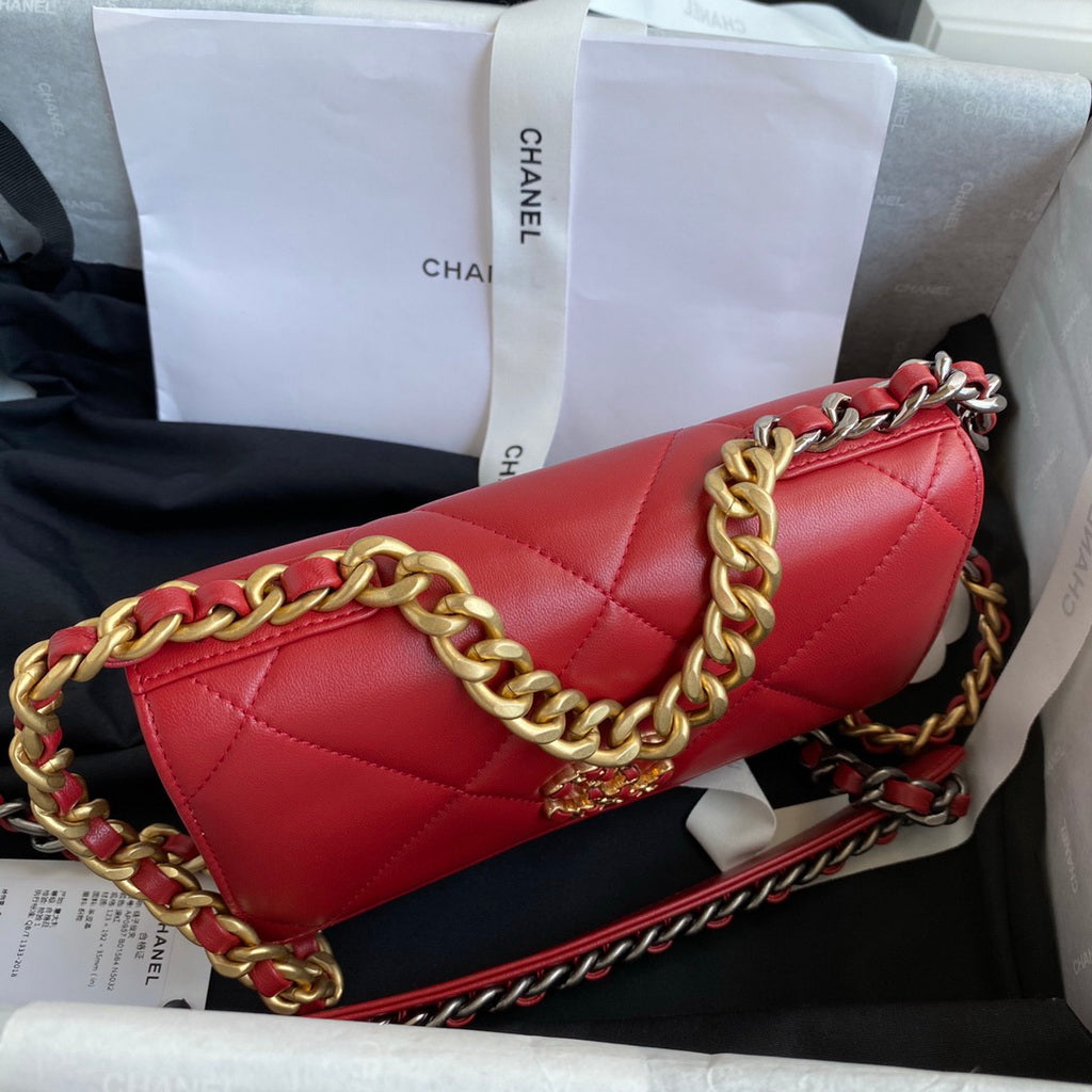 Chanel 19 AP0957 wallet on chain bag Lambskin Dark Red Gold