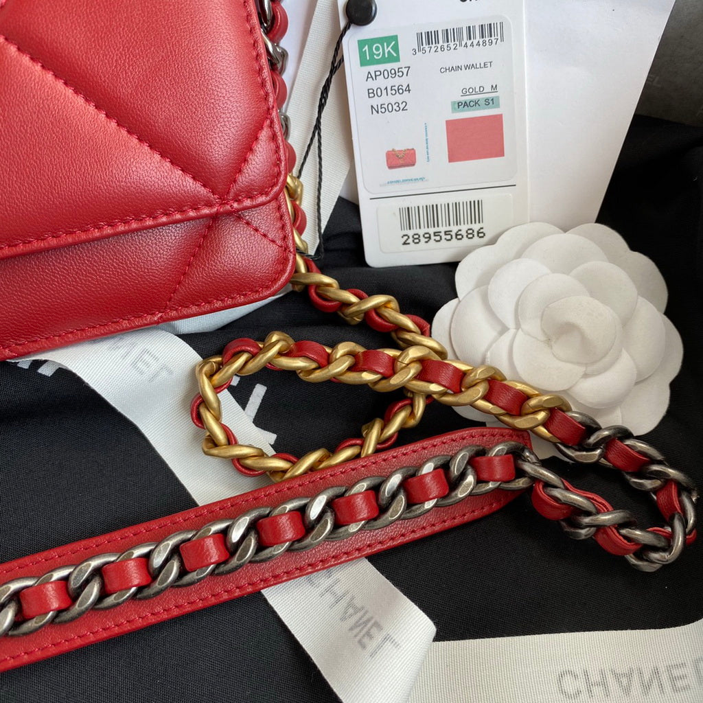 Chanel 19 AP0957 wallet on chain bag Lambskin Dark Red Gold