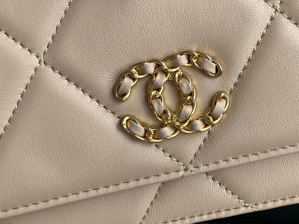 Chanel 19 AP0957 wallet on chain bag Lambskin Dark Beige Gold