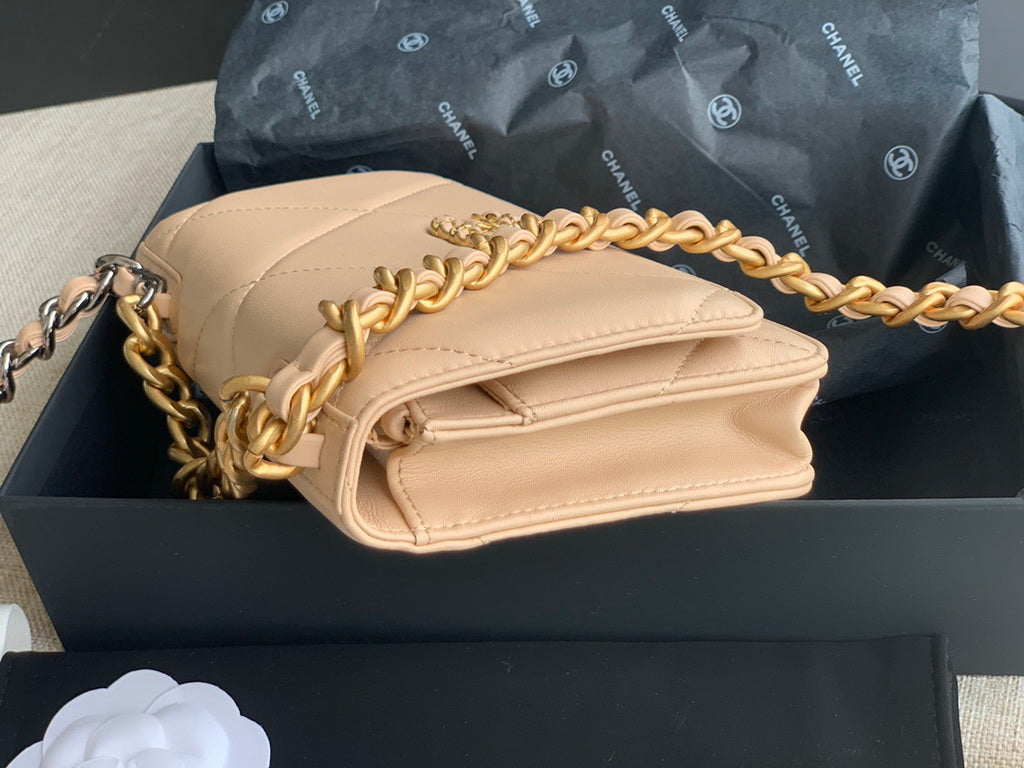 Chanel 19 AP0957 wallet on chain bag Lambskin Dark Beige Gold