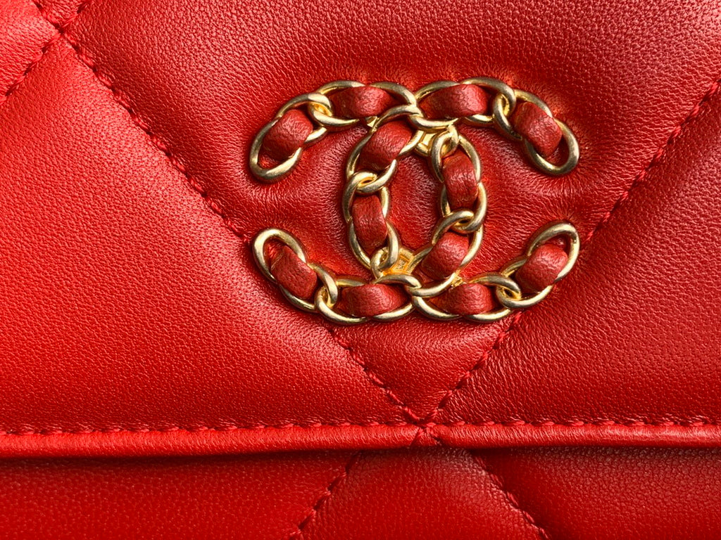 Chanel 19 AP0957 wallet on chain bag Lambskin Red Gold