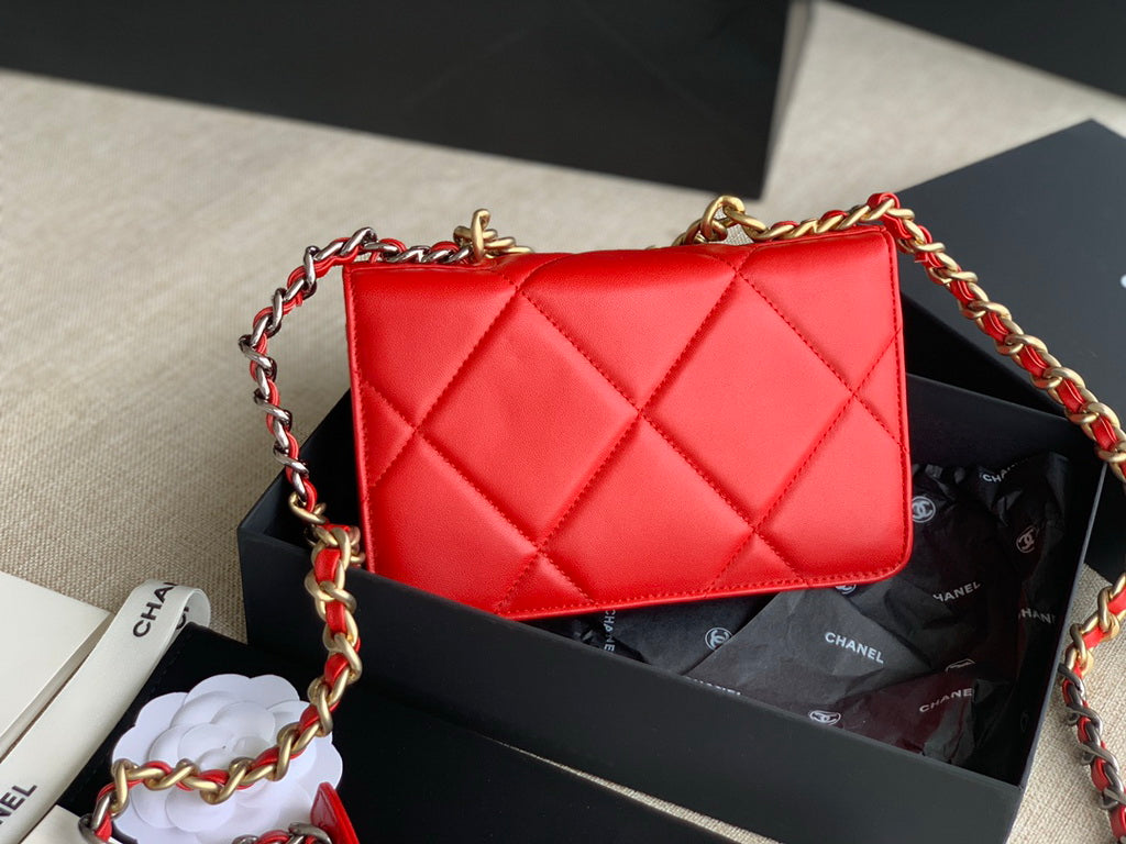 Chanel 19 AP0957 wallet on chain bag Lambskin Red Gold