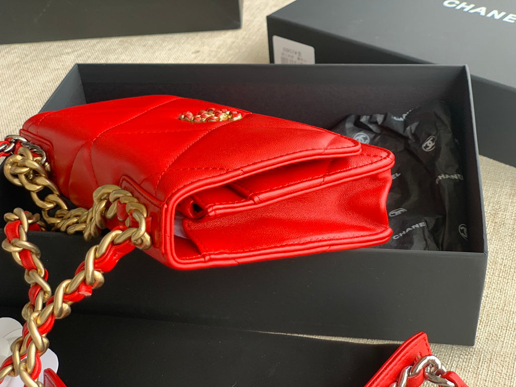 Chanel 19 AP0957 wallet on chain bag Lambskin Red Gold
