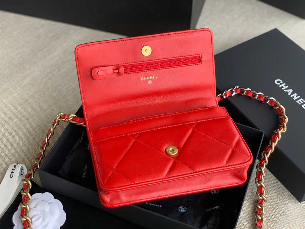 Chanel 19 AP0957 wallet on chain bag Lambskin Red Gold