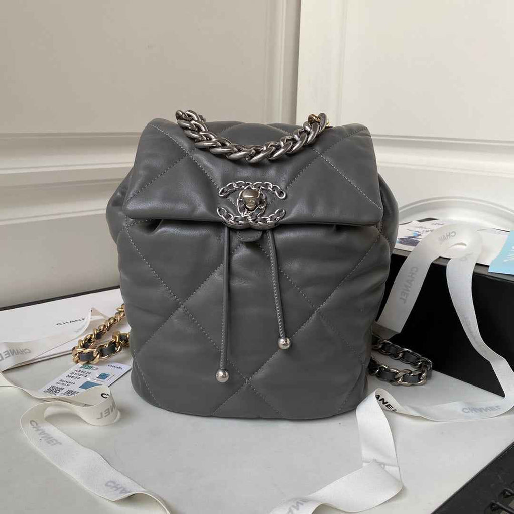 Chanel 19 Backpack AS4223 Lambskin  Silver & Gold Tone Gray