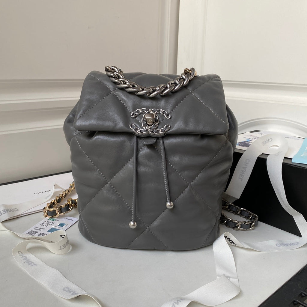 Chanel 19 Backpack AS4223 Lambskin  Silver & Gold Tone Gray