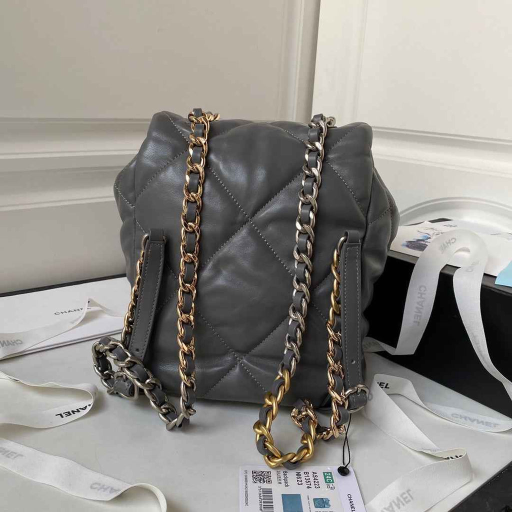 Chanel 19 Backpack AS4223 Lambskin  Silver & Gold Tone Gray