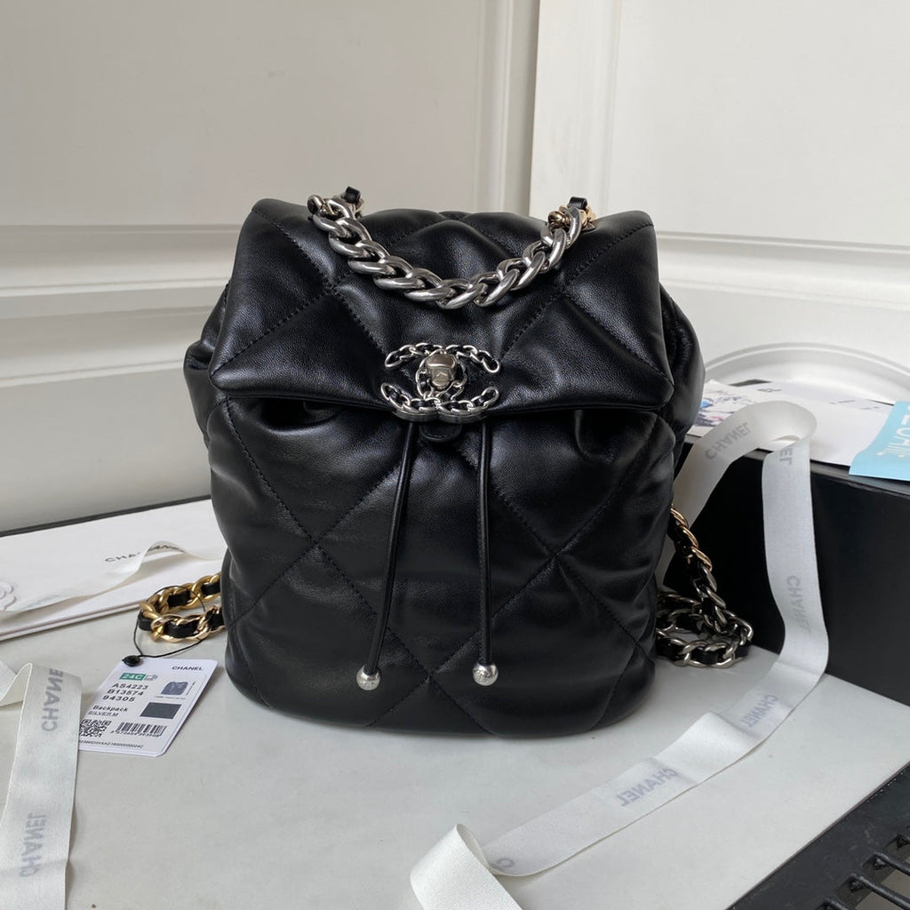 Chanel 19 Backpack AS4223 Lambskin  Silver & Gold Tone Black