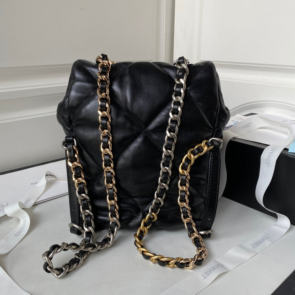 Chanel 19 Backpack AS4223 Lambskin  Silver & Gold Tone Black
