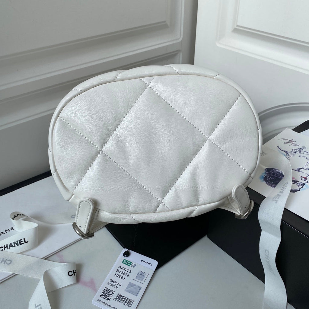 Chanel 19 Backpack AS4223 Lambskin  Silver & Gold Tone White