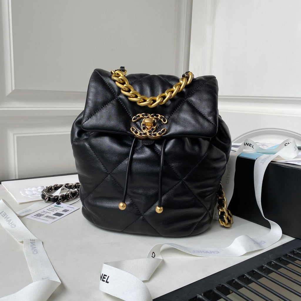 Chanel 19 Backpack AS4223 Lambskin Gold & Silver-Tone Black