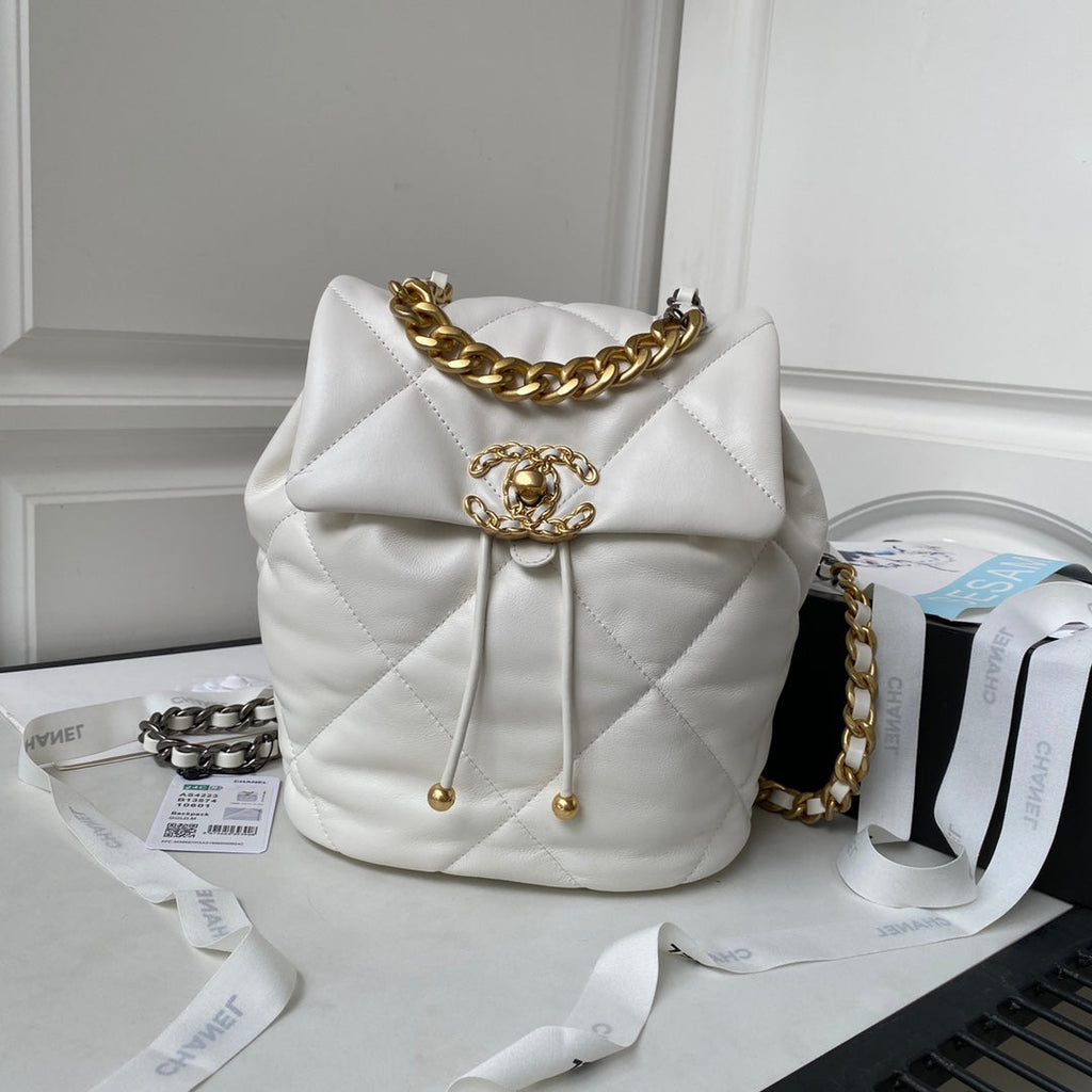 Chanel 19 Backpack AS4223 Lambskin Gold & Silver-Tone White