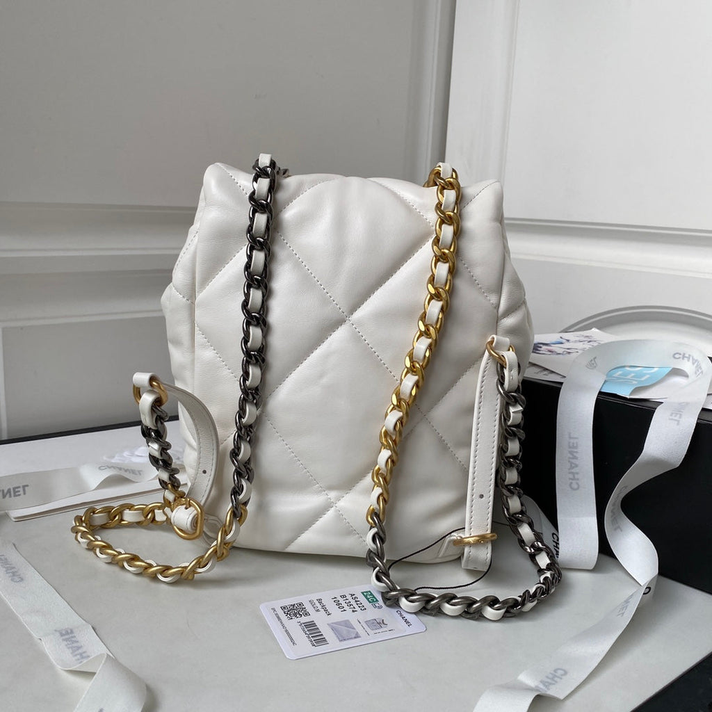 Chanel 19 Backpack AS4223 Lambskin Gold & Silver-Tone White